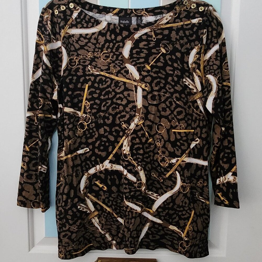 Rafaella Blouse Ladies Medium Leopard Print and Gold Links
